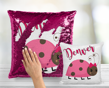 Pink Ladybug Custom Sequin Pillow INCLUDES INSERT CUSHION - Personalized Mermaid Pillow