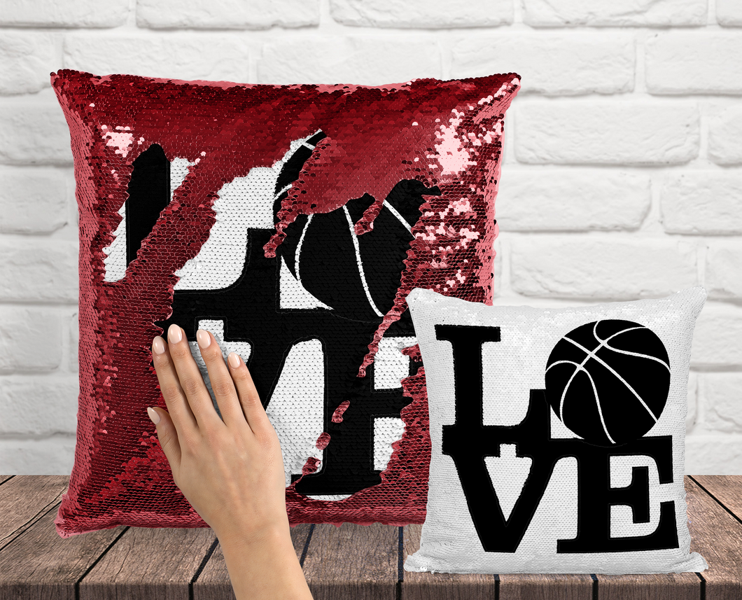 Basketball LOVE Sequin Pillow - Personalized 