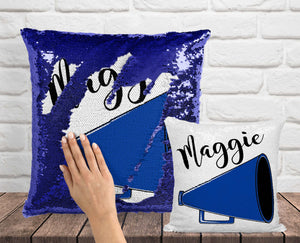 Cheerleading Megaphone Sequin Pillow - INCLUDES CUSHION INSERT - Personalized Cheer Squad Mermaid Pillow