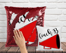 Cheerleading Megaphone Sequin Pillow - INCLUDES CUSHION INSERT - Personalized Cheer Squad Mermaid Pillow
