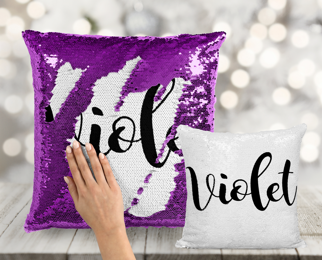 Script Name Only Custom Sequin Pillow INCLUDES CUSHION INSERT - Personalized Mermaid Pillow