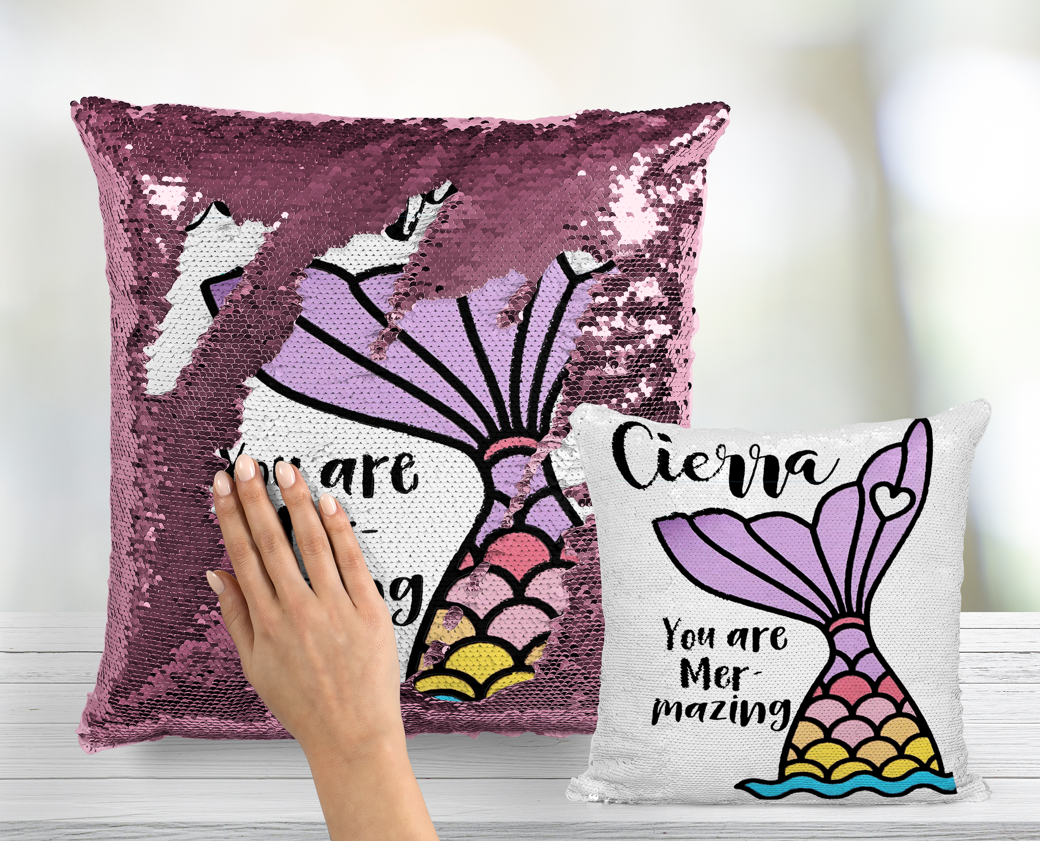 You Are Mer Mazing Custom Sequin Pillow INCLUDES CUSHION INSERT Mermaz Happy Camper Creations TX