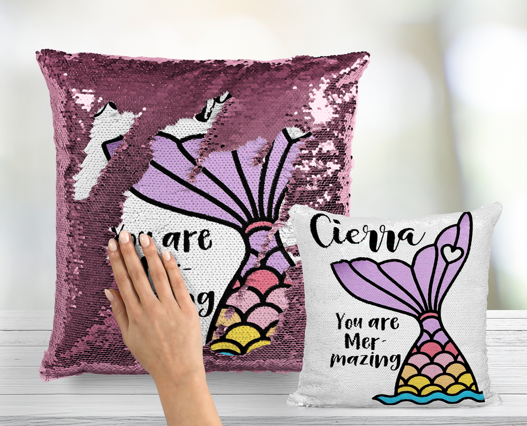 You Are Mer-Mazing Custom Sequin Pillow INCLUDES CUSHION INSERT Mermazing Purple Lavender Tail Mermaid Pillow