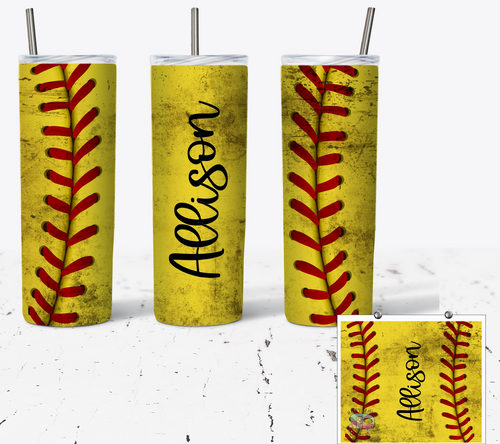 Softball Grunge Themed Skinny Tumbler