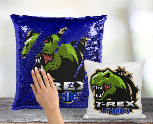 Dinosaur Custom Sequin Pillow INCLUDES INSERT CUSHION - Personalized Dino Mermaid Pillow