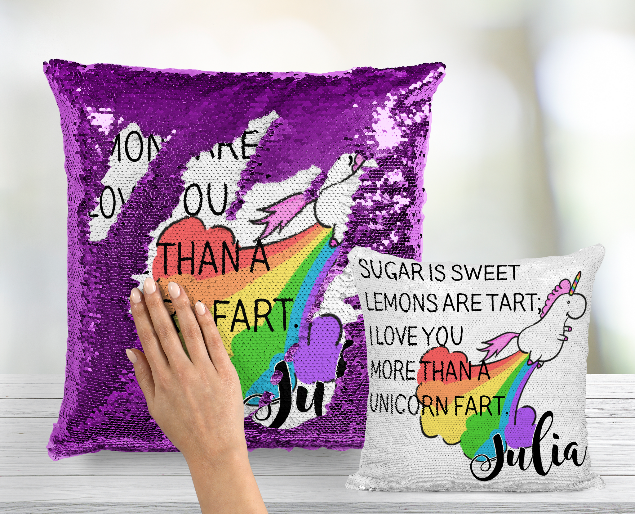 Unicorn Farts Poem Sequin Pillow INCLUDES INSERT CUSHION