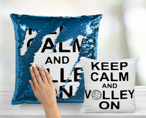 Keep Calm and Volley On Sequin Pillow - INCLUDES INSERT CUSHION - Personalized Sports Mermaid Pillow